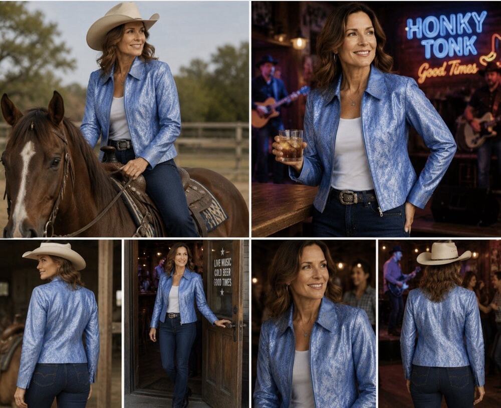 Vintage Hobby Horse Blue Paisley Rhinestone Zip Jacket/Shirt Rodeo Cowgirl XL US